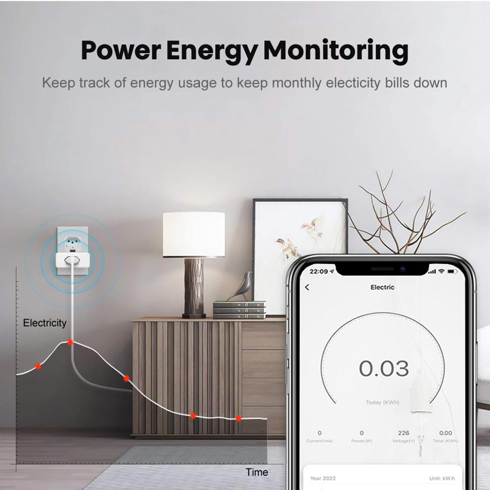 Бразильская стандартная умная вилка Wi-Fi 16a, умная бразильская розетка с таймером монитора мощности, управление приложением, работа с Google Home Alexa