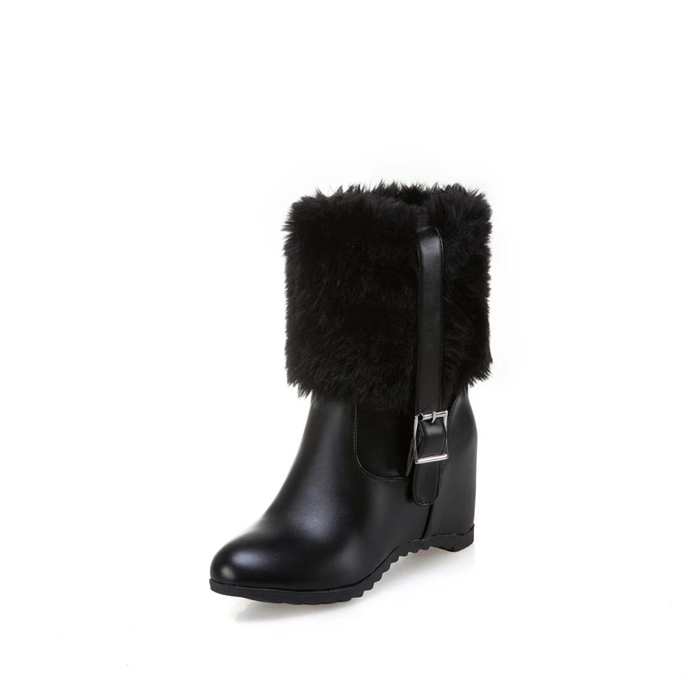 Женские ботильоны на меху, увеличивающие рост, повседневные лаконичные ботинки с пряжкой, женская обувь на высоком каблуке, женские зимние боты, белые, черные