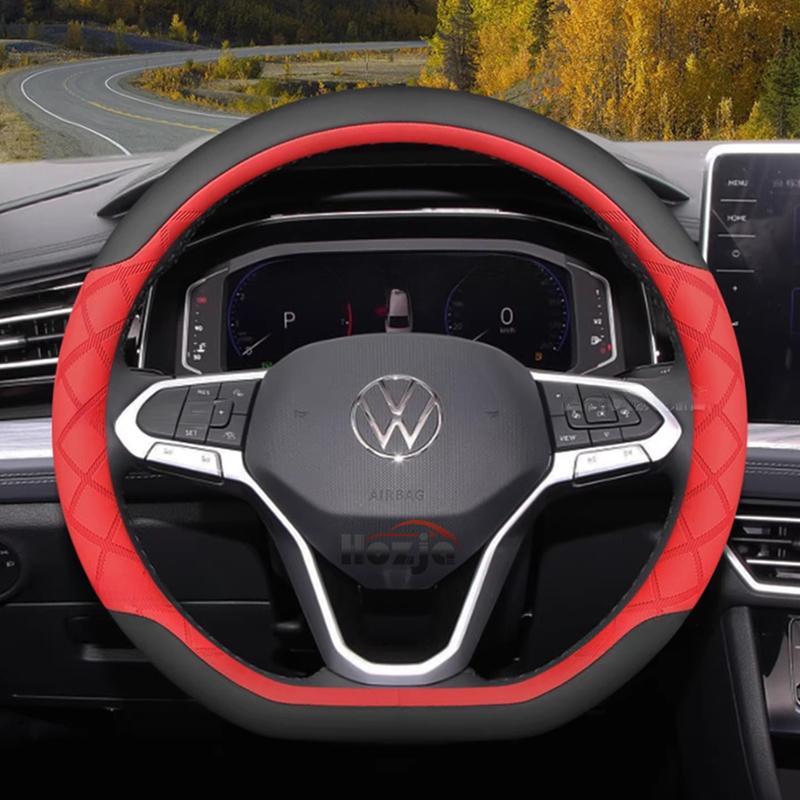 Leather Car Steering Wheel Cover for Volkswagen Atlas Tiguan Polo Tayron T Roc Cross Taos   2024 2025 2026 Accessories