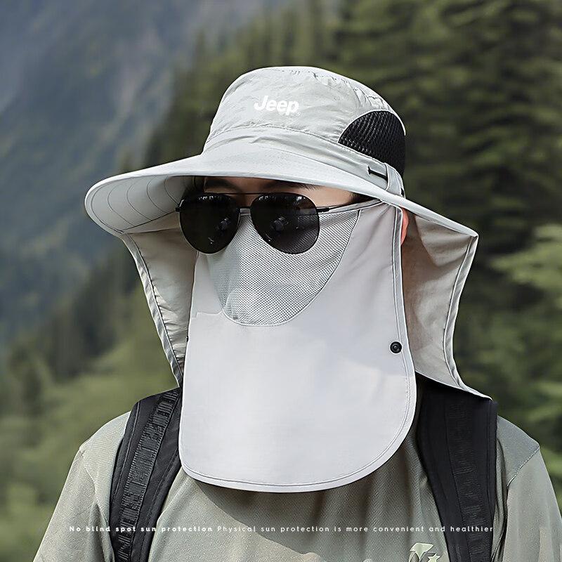 JEEP Men's Summer Outdoor Fishing Sun Protection Face Cover Bucket Hat Hiking Mountaineering Sun Hat