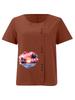 Women's Fashion Heart-shaped Scenery Printing Shot Sleeve T-shirt Loose Cotton Shirt Casual Loose Summer Blouse Tops Plus Size