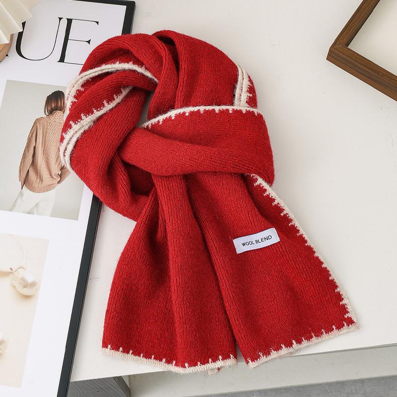 Japanese atmosphere simple solid color dog tooth edge knitted wool scarf winter warm windproof versatile scarf scarf