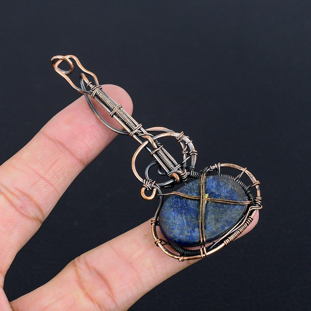 Подвеска из лазурита, ювелирное изделие из драгоценного камня ручной работы, подвеска, обернутая медной проволокой 999 пробы, ювелирная подвеска уникального дизайна