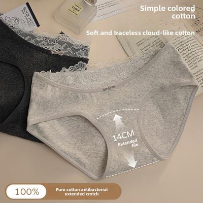 Женские весенне-осенние милые хлопковые трусы-слипы с кружевной отделкой, с удлиненной ластовицей, облегающие бедра, со средней посадкой