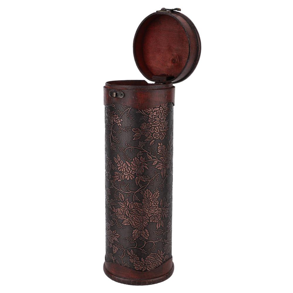 Wooden Vintage Wine Box Round Wine Storage Box Flasks Wine Gift Box  Decorative Case