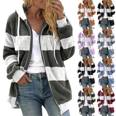 Женская модная повседневная свободная плюшевая полосатая куртка с капюшоном и пальто