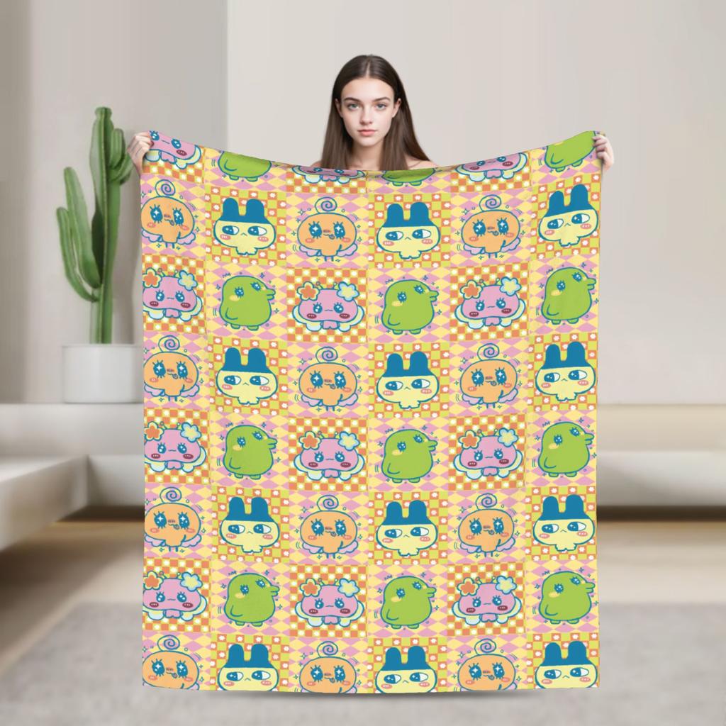 Japanese Cartoon Tamagotchis Blanket Cover Flannel Lightweight Thin Throw Blanket for Airplane Travel Bedspread