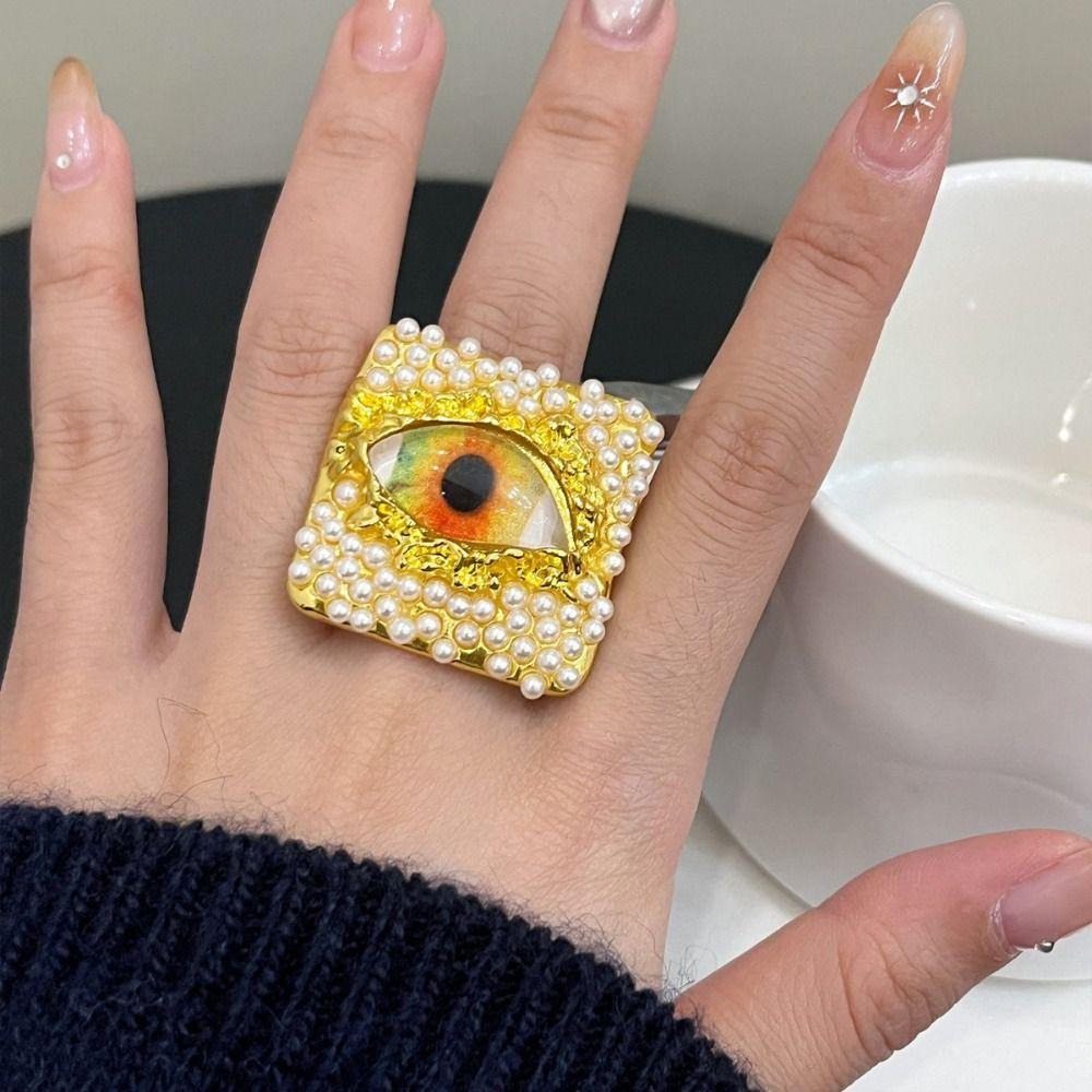 Кольцо «Демонический глаз» с жемчугом, Геометрическое винтажное золотое кольцо, Креативное кольцо с голубыми глазами, Друзья