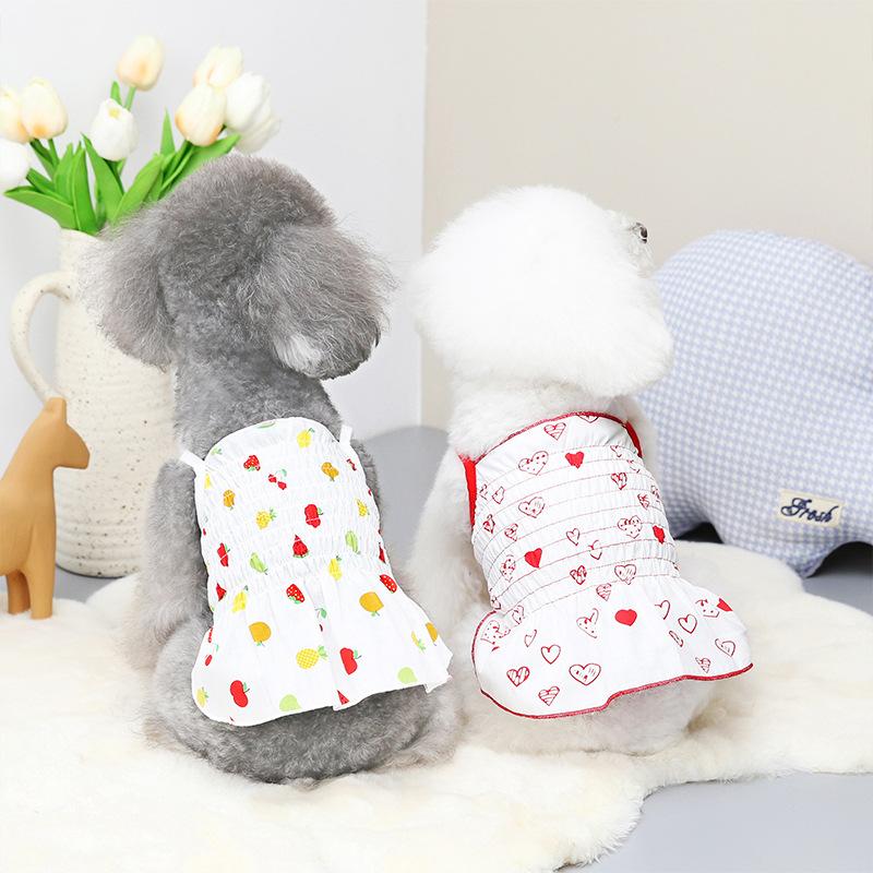 2024 New Spring and Summer Pet Clothes Hundred Flowers Fold Elastic Sling Bomei Clothing Teddy Puppy Clothes Casual Dog Clothing