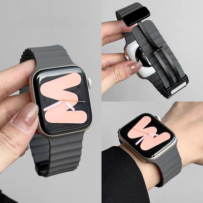 Силиконовый ремешок для Apple Watch 49 мм 46 45 44 40 41 38 мм с магнитной застежкой, подходит для iWatch Series 3 4 5 6 SE 7 8 9 10 Ultra 2