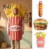 Adults Hot Dog Costume Fast Food Costume, Unisex Hamburger French Fries Realistic Sausage Cosplay Dress Up Outfit for Halloween Holiday Party