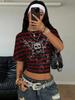 1K subculture cartoon girl star print short top women's street style tight-fitting off-the-button short-sleeved bottoming shirt