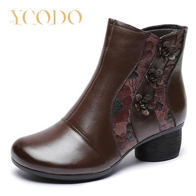 Женская обувь Осенне-зимняя кожаная ткань с бархатной внутренней частью Туфли на высоком каблуке