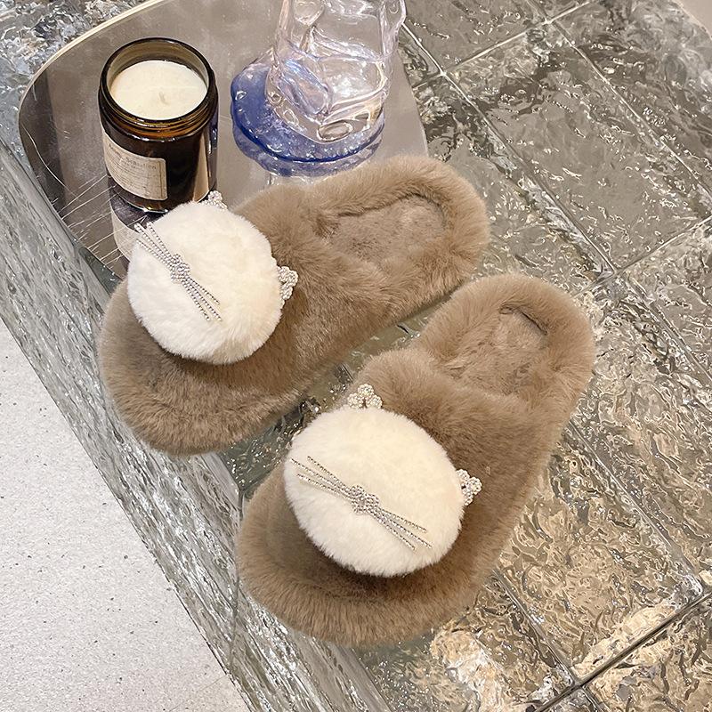 Зимние пушистые тапочки, женские домашние меховые тапочки для женщин, удобная пушистая домашняя обувь на плоской платформе, корейские шлепанцы