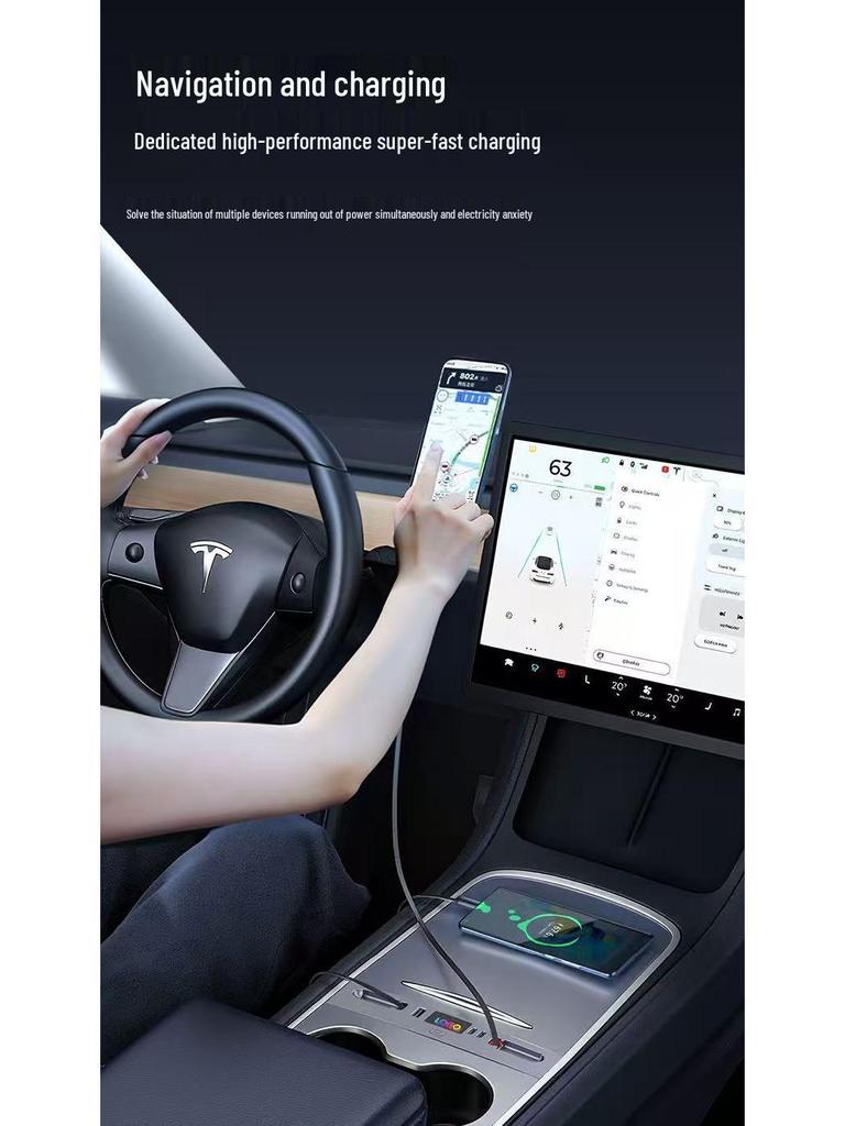 Расширительный док-порт Tesla Model 3/Y с быстрой зарядкой PD, многофункциональное автомобильное зарядное устройство