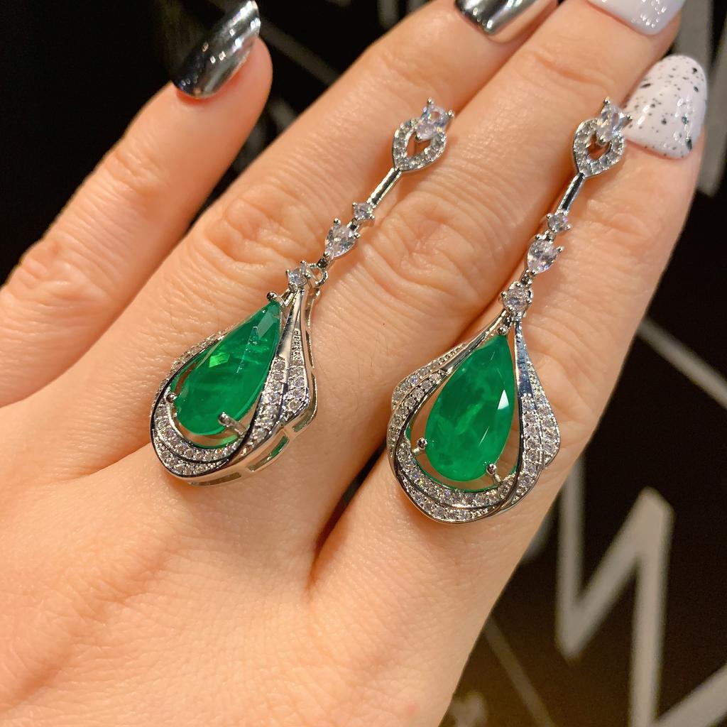 Paraiba Earrings, Emerald Red Corundum Earrings Fashion Earrings