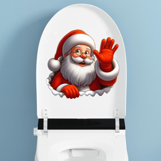 Christmas Toilet Sticker Removable Waterproof Self-adhesive Santa Claus Snowman Elf Gnome Bathroom Wall Toilet Seat Lid Decoration Decal