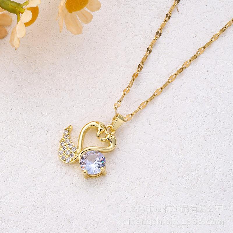 Ожерелье из титановой стали женское, для зрелых личностей, универсальное, с подвеской в виде мандаринки, играющей в воде, и цирконом, цепочка для ключицы, подарок