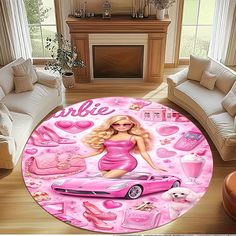 Barbie Print Round Rug, Washable Floor Carpet, For Entryway Dorm Laundry Room Office Study, Home Decor Birthday Christmas Gift