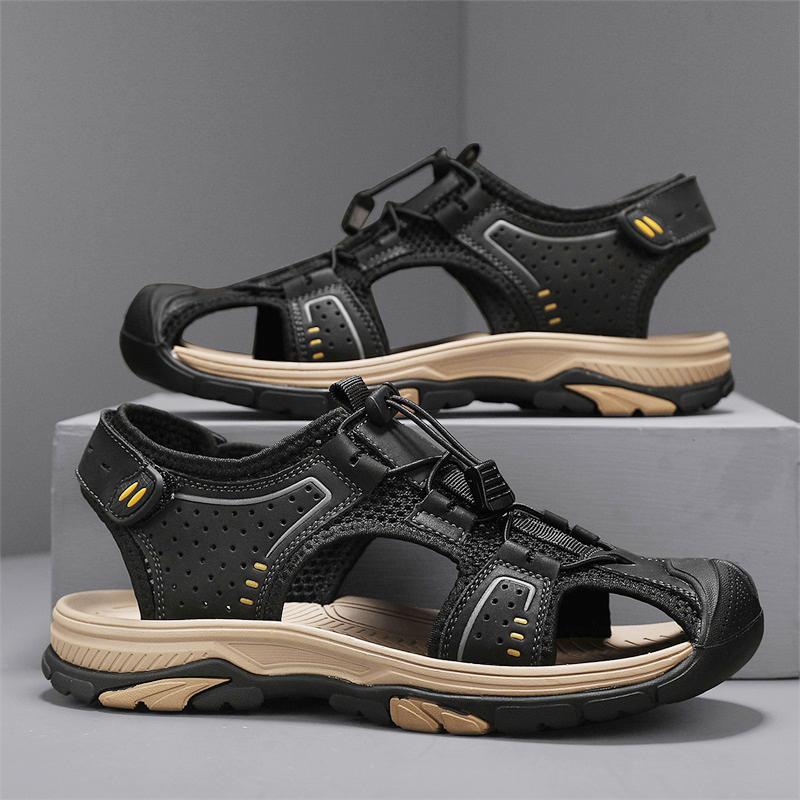 Anti-collision Toe Men's Sandals Cowhide Leather Male Summer Shoes Outdoor Beach Shoes Wear-resistant Outdoor Sneakers Sandals