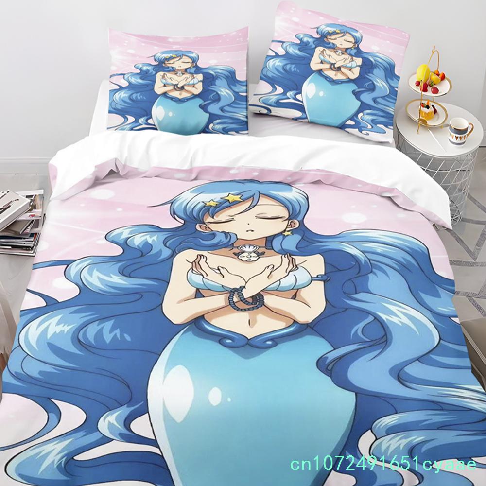 Мультяшный комплект пододеяльника и наволочки Mermaid Melody для взрослых и детей для украшения спальни, одинарный, двуспальный, большого размера