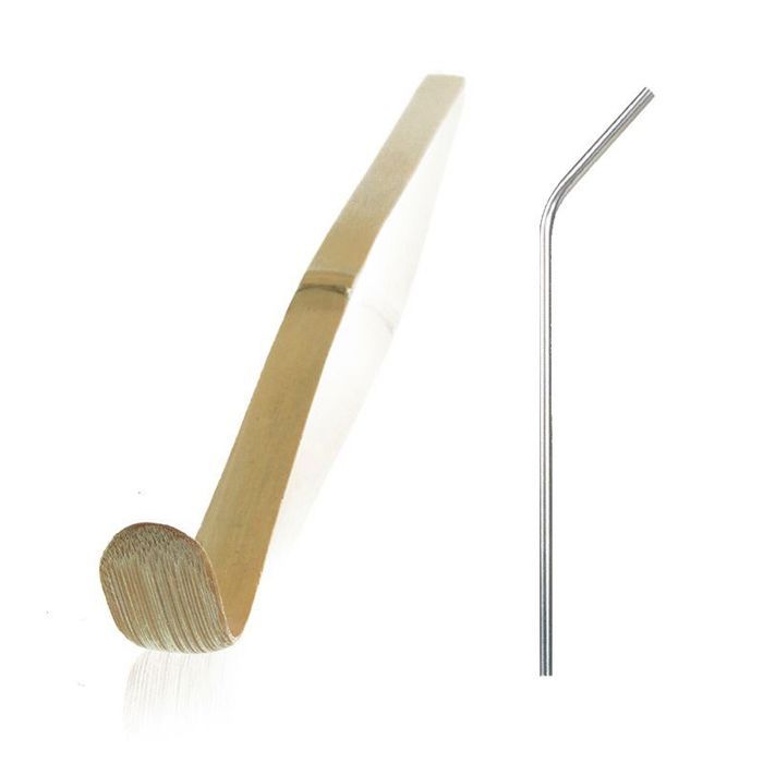 Matcha Chashaku Tea Spoon + 4 Stainless Steel Straws