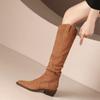 Fashion 2024 New Leather Women Round Toe Platform Knee High Boots Knight Boots Female Autumn and Winter Chunky High Heels Boots Winter
