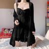 Elegant Princess-Style Black Cardigan and Nightdress Set