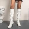 Сапоги выше колена из мягкой искусственной кожи, теплые плюшевые женские зимние сапоги на платформе, черные, белые, розовые сапоги