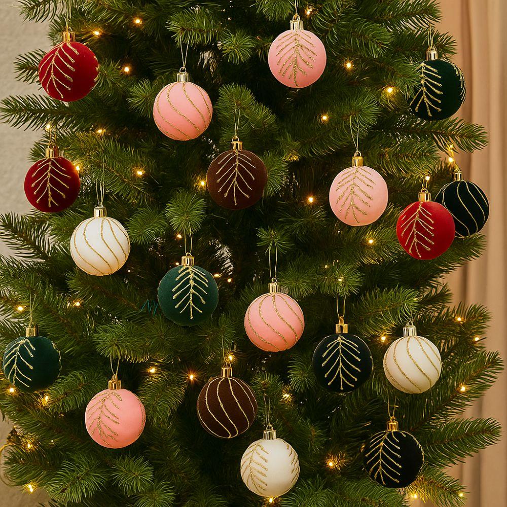 Colorful 6cm Christmas Balls Set Flocking DIY Crafts Christmas Hanging Balls Shatterproof Xmas Tree Pendants Party Favors