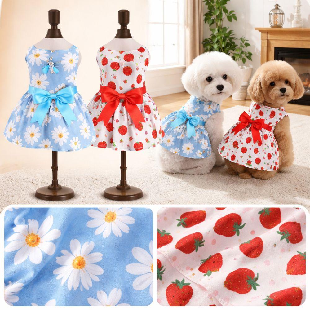 Daisy Pattern Summer Dog Princess Dress Bow Lace Dog‘s Spring Dress  For Puppy Poodle Chihuahua Etc
