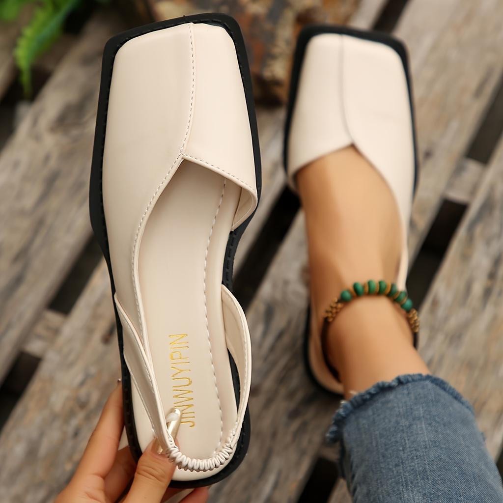 Women'S Fashion Square Toe High Heels - Beige and Golden Faux Cover with Rubber Sole