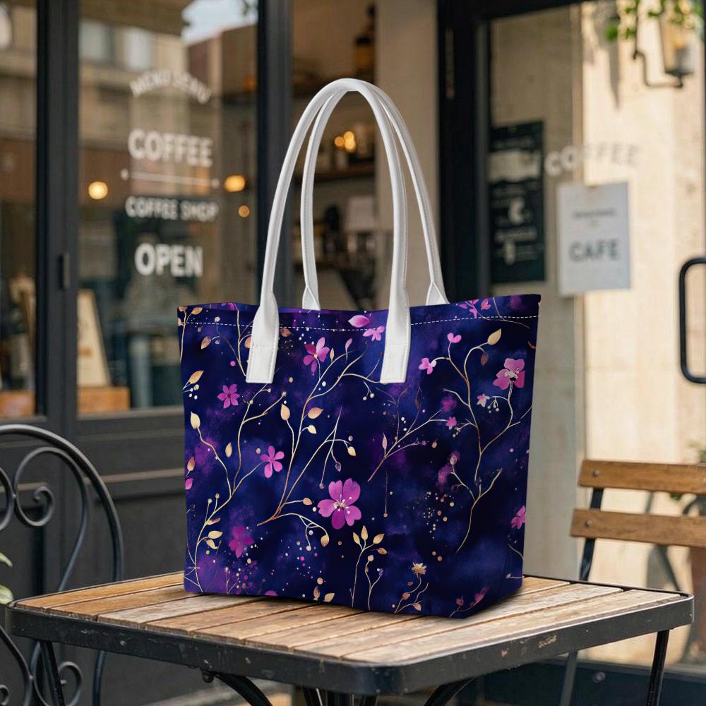 Elegant Purple Floral Tote Bag Ladies Casual Daily Shoulder Handbag