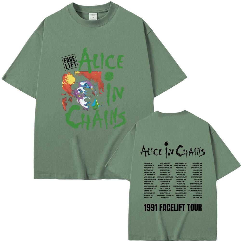 Rock Band Alice in Chains Face Lift Tour 1991 Tshirt Unisex Women Punk Casual Oversized Tshirt Tops Male Fashion Pure Cotton Tees