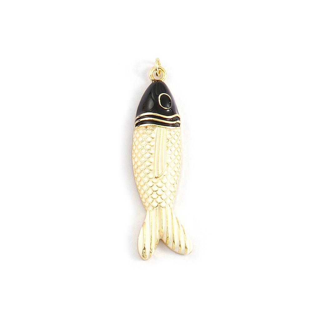 Doreen Box 1 PC Brass Fish Pendants 18K Gold Plated Enamel Fish Animal Ocean Jewelry Charms for Necklace Findings 5.6cm x 1.5cm