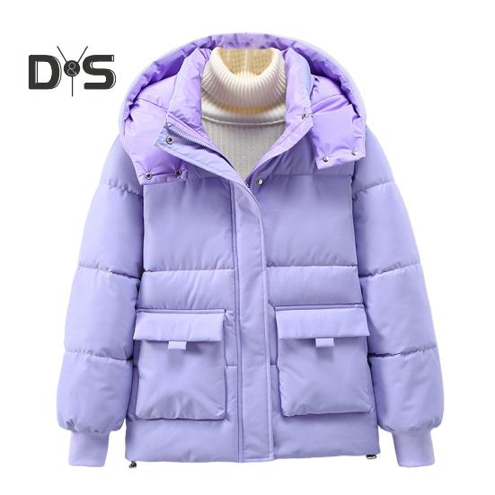 Зимнее пуховое пальто с капюшоном, воротником-стойкой, карманами, застегивающейся на молнию, ветрозащитная, сохраняющая тепло куртка для повседневной холодной погоды из хлопка