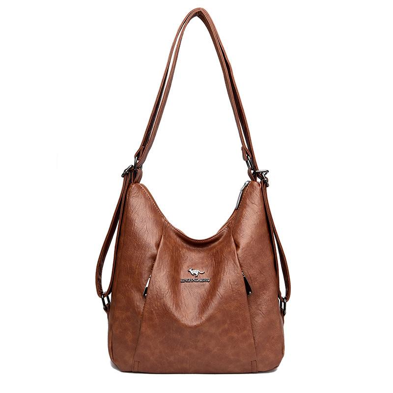 Женская кожаная сумка через плечо, однотонная большая сумка