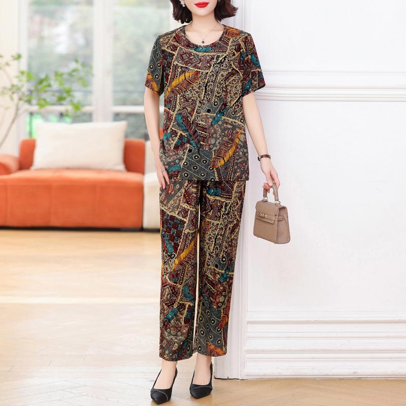 Элегантные комплекты из 2 предметов больших размеров, женские комплекты, летние винтажные комплекты с широкими штанинами и брюками с принтом