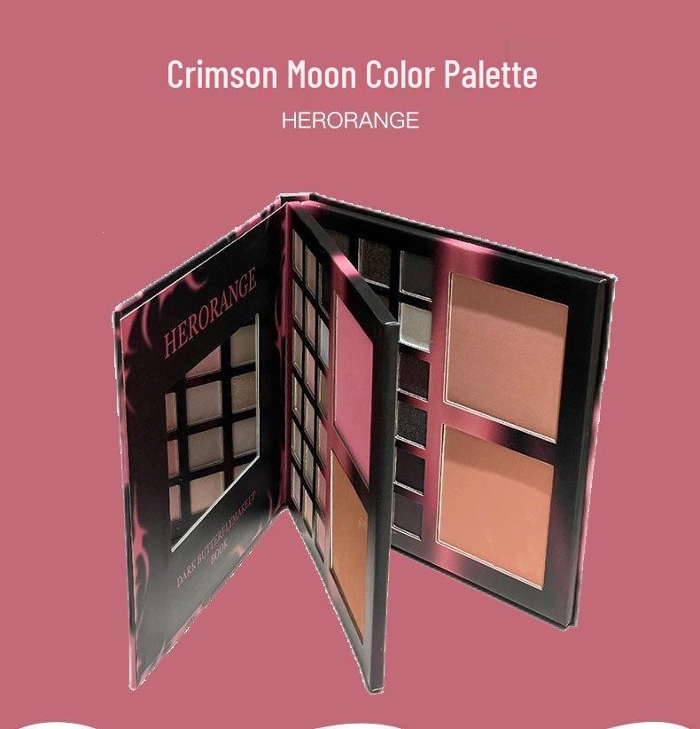 Палетка макияжа HERORANGE Crimson Moon: Матовые, Жемчужные, Блестящие оттенки с румянами и тенями для век 'Атмосфера'.