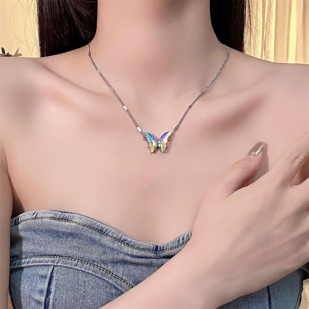 JMXD-лазерная постепенная смена цепочек со стразами в виде бабочки, маленькая цепочка, крутая универсальная цепочка на ключицу, модные и изысканные женские украшения