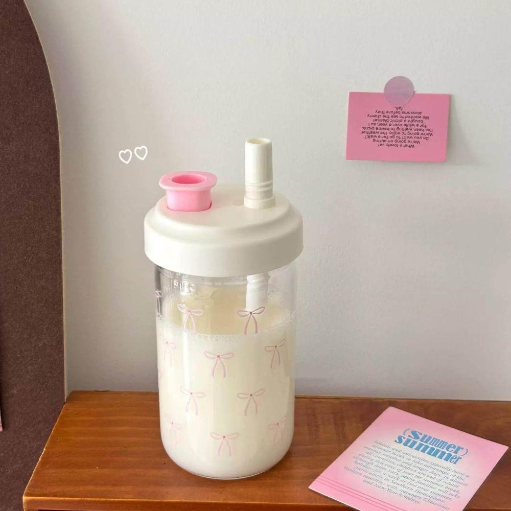 Cute 500ml Straw Cup Plastic Large Capacity Cup With Lid Straw Bowknot Plastic Cups Juice Milk