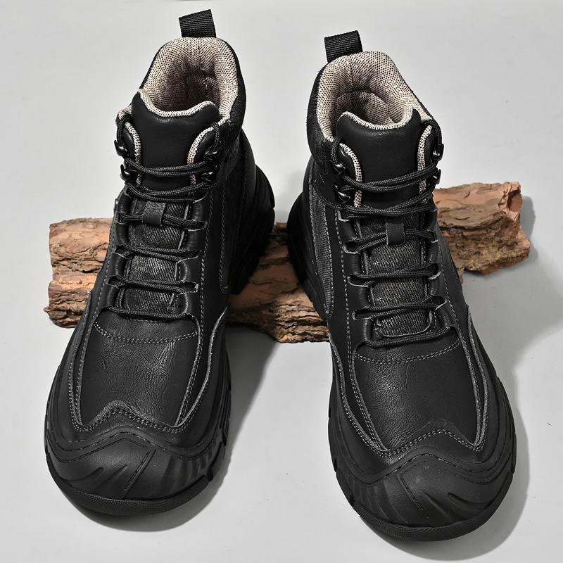 Fashion Platform Motorcycle Ankle Boots for Men Winter High Top Shoe Comfort Man Wear Resistant Short Botas Lace-Up Hiking Shoes