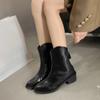2024 Autumn and Winter New Hot-selling Thick Heel Pointed Toe Retro Western Solid Color Versatile Short Boots for Women