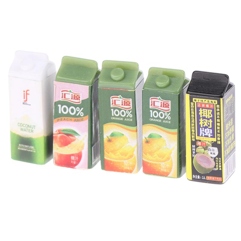 5Pcs 1/12 Dollhouse Simulation Fruit Juice Model Dollhouse Miniature Drinks Bottle Dolls House Kitchen Play Toys Accessories