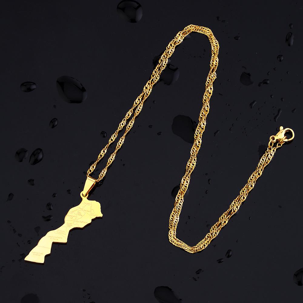 Модное ретро этническое ожерелье с картой Марокко - Ювелирные изделия из нержавеющей стали
