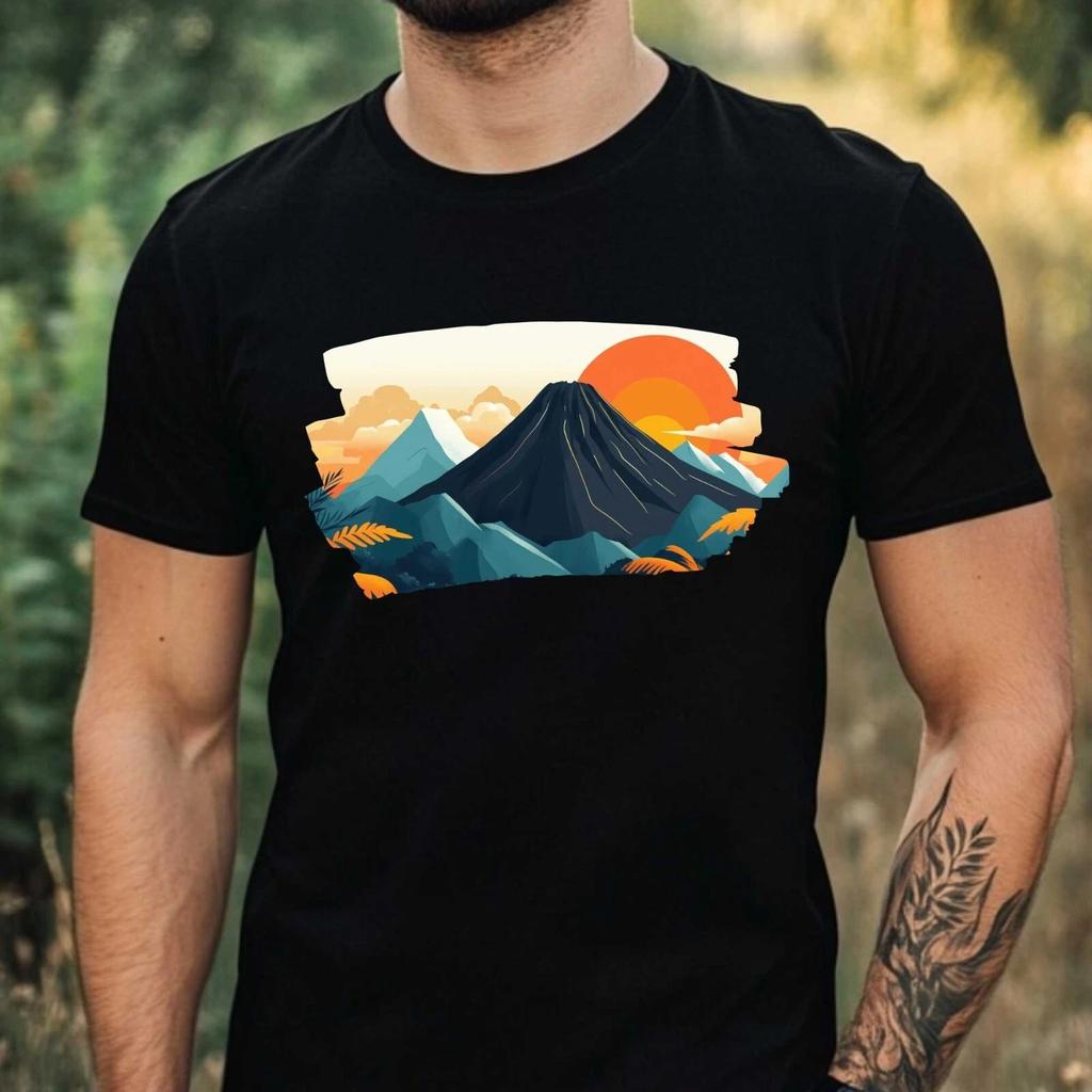 T-Shirt Herren Vulkan Landschaft Motiv Baumwolle Größe XS bis 5XL