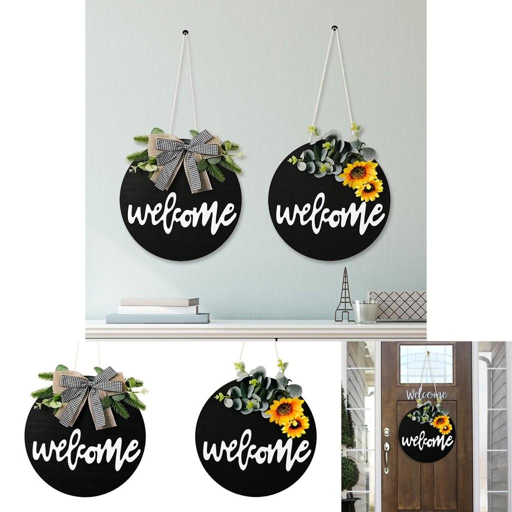 Black Welcome Board Wreath With Beautiful Ribbon Bow And Vibrant Design Sunflower