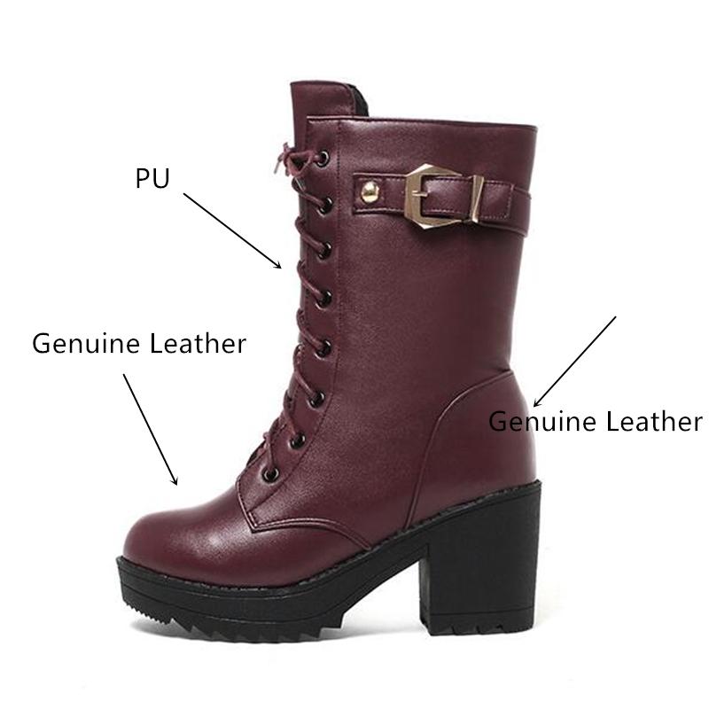 High-heeled Genuine Leather Women Winter Boots Thick Wool Warm Women Marton Boots High-quality