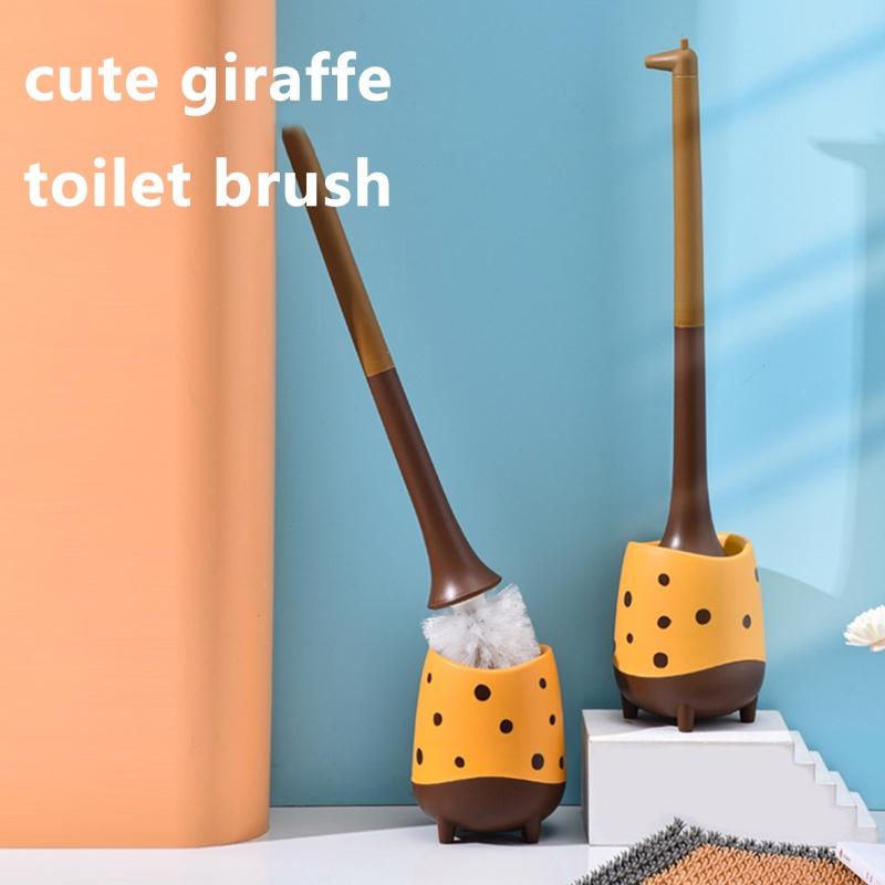 Cute Toilet Cleaning Brush Giraffe Shape Toilet Brush and Holder Long Handle Toilet Scrubber for Toilet Cleaning