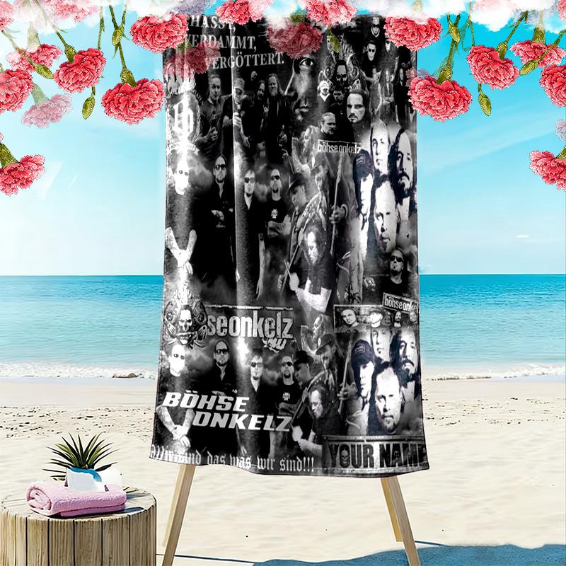 Name Custom Böhse Onkelz Poster Print Beach Towel, Large Soft Quick Dry Towel for Beach Camping Swimming